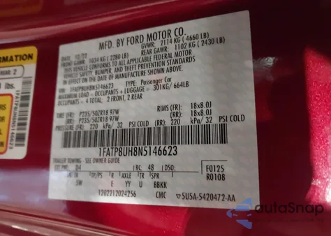 2022 Ford Mustang Ecoboost Premium z USA, uszkodzony, nr VIN 1FATP8UH8N5146623